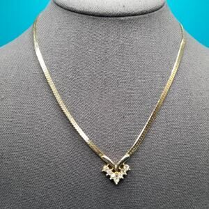 Vintage Rhinestone Choker Necklace, Clear Rhinestones, Herringbone Chain, 16 In